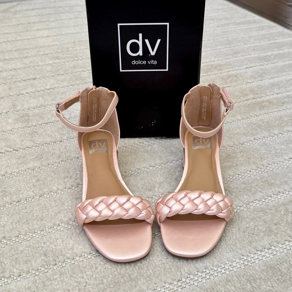 Dolce Vita Women's Pink Metallic Braided Block Heel Sandals
